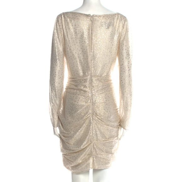 Talbot Runhof Gold/Silver Metallic Effect Ruched Midi Dress Size US14/DE44 - Picture 8 of 17